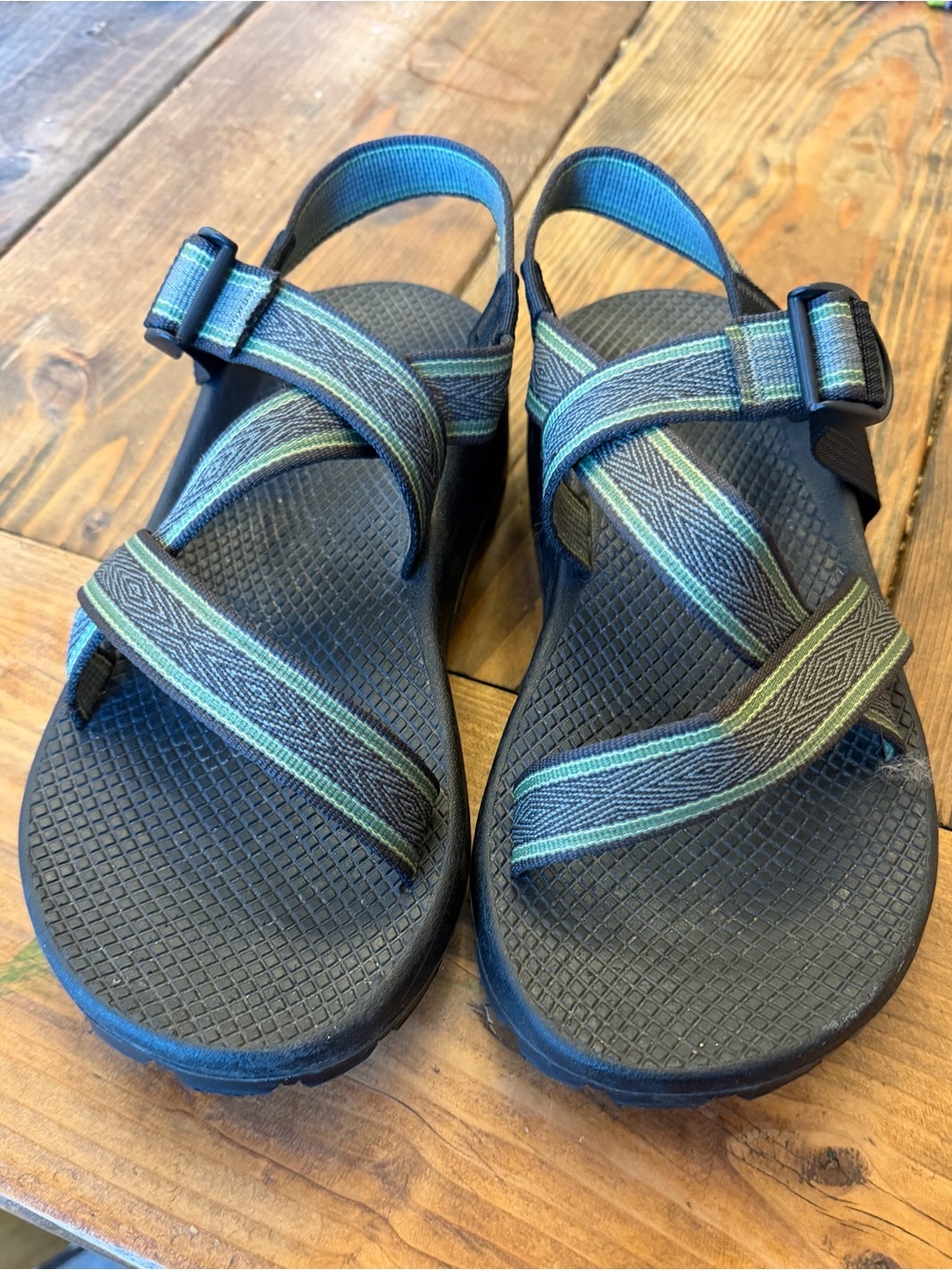 Chaco Z Strap Sandals Size 10 Black Green Vibram Sole Hiking Outdoor